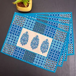 Indisca Designs 4-Pcs Blue & White Printed Table Placemats-image-38