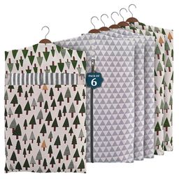 Kuber Industries Grey & Green 6 Pieces Printed Cotton Hanging Clothes Organisers-41