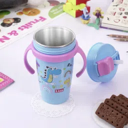 nabhya 2pc Multi Cartoon Design Sipper Bottle For Kids With Straw & Side Handle 360ML image 2