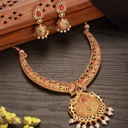 Jazz and Sizzle 22K Gold-Plated Stone-Studded & Beaded Jewellery Set-image-66