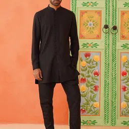 TheEthnic.Co Striped Printed Mandarin Collar Pure Cotton Straight Kurta-image-35