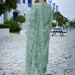 Royal Export Geometric Yoke Design Mirror Work A-Line Kurta With Trouser & Dupatta image 4