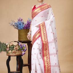 SLAGHA Woven Design Zari Pure Cotton Taant Saree-image-103