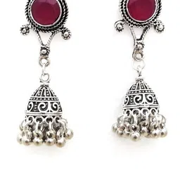 Yash Jewels Emporiums Silver-Plated Stones Studded and Beads Beaded Dome Shape Jhumka-image-68