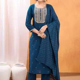 SUAAC Women Ethnic Motifs Embroidered Regular Sequinned Kurta with Trousers & With Dupatta-35