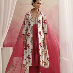 Khushal K Women Floral Embroidered Regular Kurta with Palazzos & With Dupatta-17
