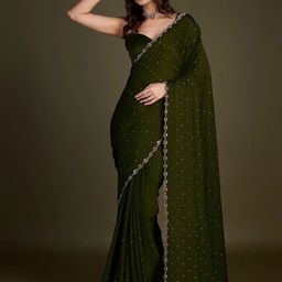 MADHUR HAND WORK ART Embellished Embroidered Beads and Stones Tissue Saree-picture-13