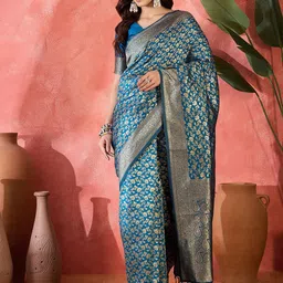 SAINOOR Women Ethnic Motifs Zari Silk Blend Banarasi Saree-image-31