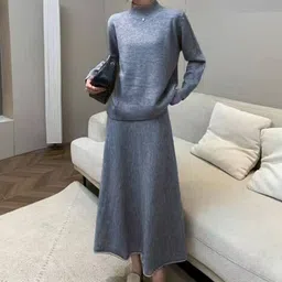 Alamode By Akanksha Dark Grey Cassidy Winter Co-Ord Set - Set Of Sweater And Skirt-image-10