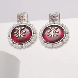 SIVA BY ANIKA Brass-Plated Artificial Stones Studded & Beaded Circular Studs-9