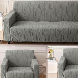 Stylista Grey Polyester Sofa Cover With Arms-image-114