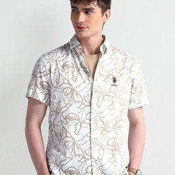 U.S. Polo Assn. Men Smart Spread Collar Abstract Printed Cotton Slim Fit Casual Shirt-image-100