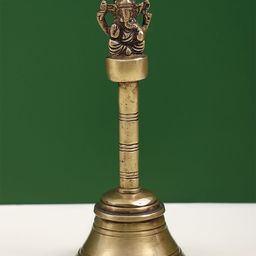 Exotic India Gold Toned Brass Ganesha Handheld Bell-image-84