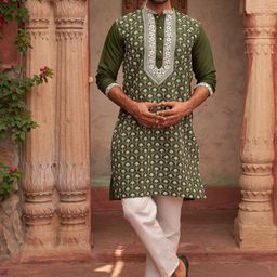 Jompers Men Ethnic Motifs Embroidered Regular Thread Work Kurta with Pyjamas-17