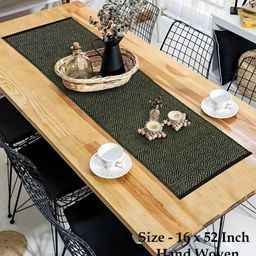 HOME COLORS.IN Green & Black Printed Rectangular Table Runner image 1