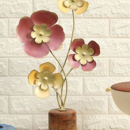vedas Pink & Gold Toned Floral Metal Curio Showpiece-image-79