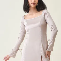 aayu Satin Women Square Neck Slits A-Line Dress-image-68