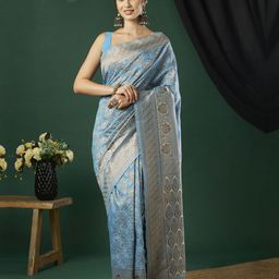 HERE&NOW Woven Design Zari Pure Linen Saree-image-26