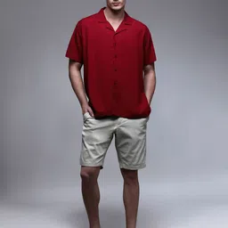 Paper Cut Oversized Solid Spread Collar Casual Shirt-picture-49
