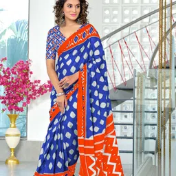 Pandadi Saree Block Print Saree With Unstitched Blouse Piece-image-97
