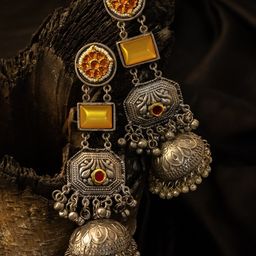 PANASH Silver-Plated Artificial Stones Studded & Beaded Dome Shaped Jhumkas-image-86