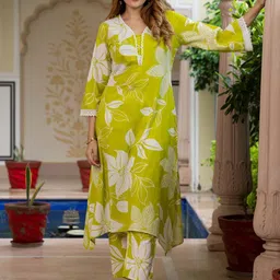 KALINI Women V-Neck Printed Pure Cotton Tunic With Trousers Co-Ord Set-picture-41