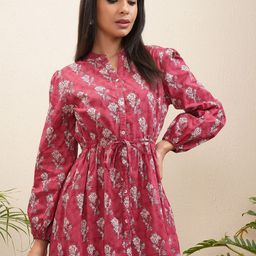 Vishudh Floral Printed Cuffed Sleeve Fit & Flare Midi Dress-picture-41
