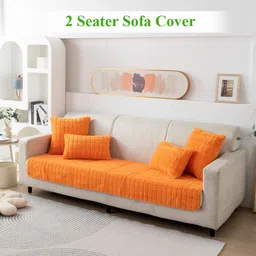 HOKIPO Orange Premium Plush Anti Slip Sofa Seat Mat for 2 Seater-picture-28