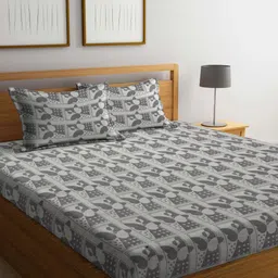 Myntra Elegant Homes Brown & White Cartoon Characters 400 TC King Bedsheet with 2 Pillow Covers-picture-40