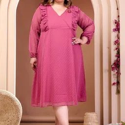PrettyPlus by Desinoor.com Puff Sleeve Georgette A-Line Midi Dress-image-7