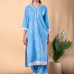 Readiprint Floral Printed Thread Work Pure Cotton Straight Kurta With Palazzos-picture-10