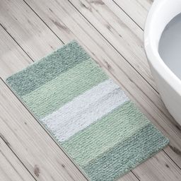 Home Centre Pristine Melange Green & White Striped Rectangular Bath Rugs-33