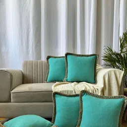 EXPORT HOUSE Green 5 Pieces Square Cotton Cushion Covers-30
