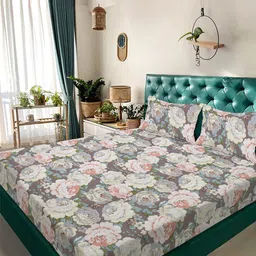 KLOTTHE Multicoloured Floral King Bedsheet with 2 Pillow Covers-image-86