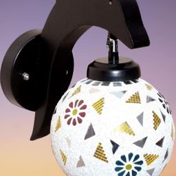 KINIS Black & White Floral Printed Wooden Spherical Shaped Wall Lamp-image-49