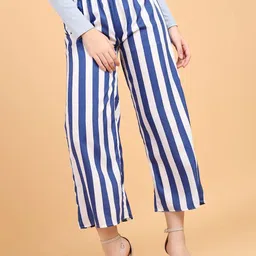 Popwings Women Striped Printed Smart Loose Fit Easy Wash Trousers-picture-24