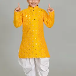 NFC CREATION Boys Embroidered Regular Mirror Work Dupion Silk Kurta with Patiala-57