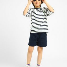 Somersault Boys Striped Round Neck Pure Cotton T-shirt With Shorts-image-58