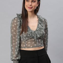 Moda Rapido Floral Print Puff Sleeve Georgette Crop Top-image-17