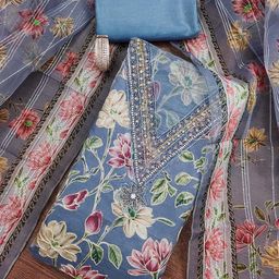 SHADOW & SAINING Floral Printed Sequinned Organza Unstitched Dress Material-image-86
