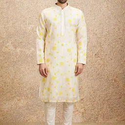 Twamev Men Floral Embroidered Regular Thread Work Chanderi Cotton Kurta with Churidar-picture-22
