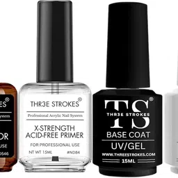 thr3e strokes Nail Dehydrator and Primer with Gel Base & Top Coat Set, Acid Free Acrylic Nail Supplies Primer Glossy Gel Nail Polish Top Coat Starter Kit (UV LAMP REQUIRED)-picture-46