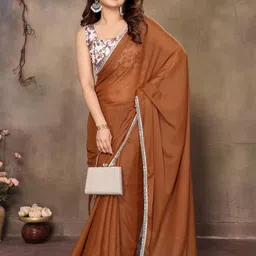 SILKWEAR Solid Pure Georgette Saree With Mirror Work Border-picture-18