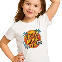 TAGWEAR Girls Vacation Mode On Typography Printed Cotton T-shirt-picture-36