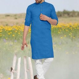 ANUJ FASHION Men Blue Solid Cotton Mandarin Collar Ethnic Straight Kurtas-picture-40