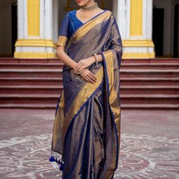 Suta Blue Color Pure Cotton Zari Saree-image-33
