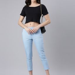 Souchii Women Tailored Tapered Fit High-Rise Easy Wash Trousers-image-52