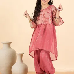 Stylo Bug Girls Floral Printed Empire Round Neck Gotta Patti A-Line Kurti With Salwar image 3