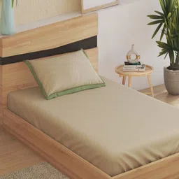 Home Centre Color Bliss Beige Cotton 200TC Single Bedsheet Set 2.54m x 1.52m-89