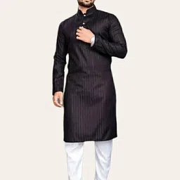 Shivgarmets Men Solid Straight Kurta (Black)-image-28